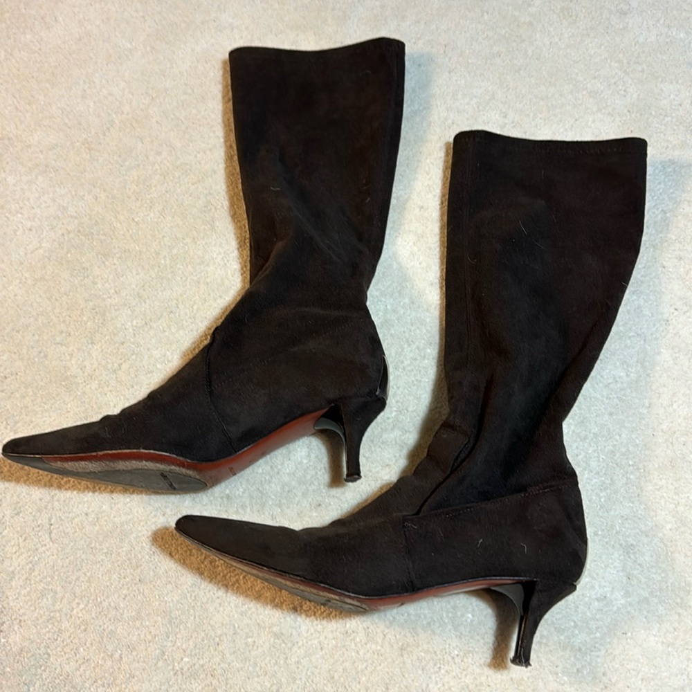 Donald J. Pliner Black Suede Mid-Calf Kitten Heel Boots